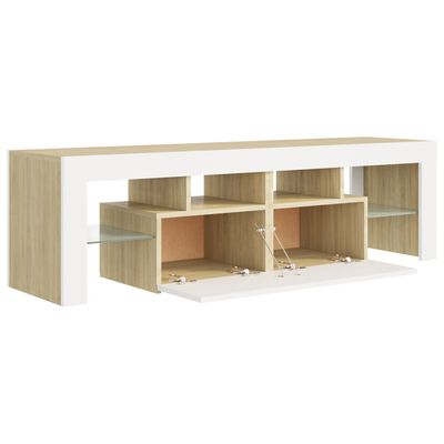vidaXL TV Stand with LED Lights White and Sonoma Oak 55.1"x14.4"x15.7"