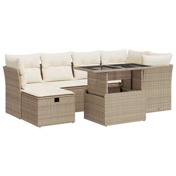 vidaXL Garden Sofa Set Beige PE rattan, powder-coated steel, tempered glass