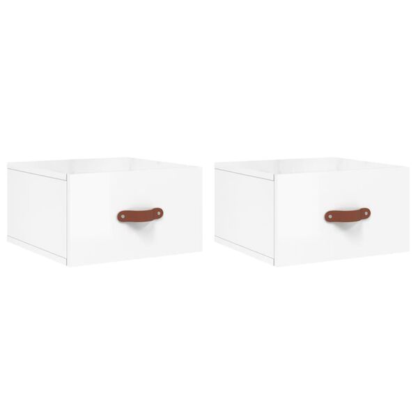 vidaXL Wall-mounted Bedside Cabinet Set of 2 High gloss white