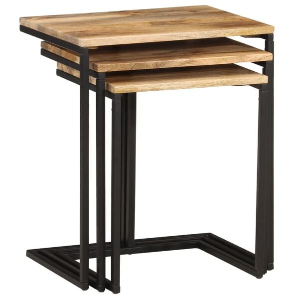 vidaXL Nesting Table Set of 3 Natural wood with black metal