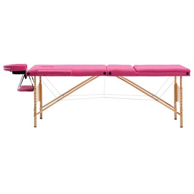 vidaXL Foldable Massage Table 3 Zones Wood Pink
