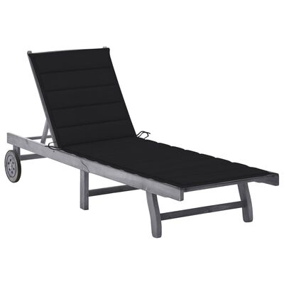 vidaXL Patio Sun Lounger with Cushion Gray Solid Acacia Wood