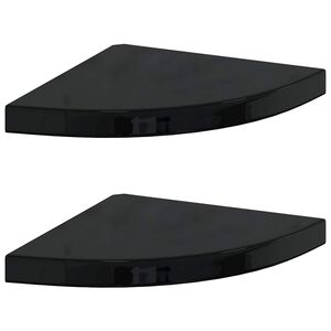 vidaXL Corner Shelf Set of 2 High Gloss Black Honeycomb MDF, Metal