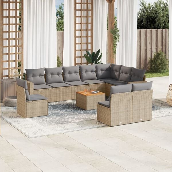 vidaXL Garden Sofa Set Mix Beige PE Rattan Large Modular