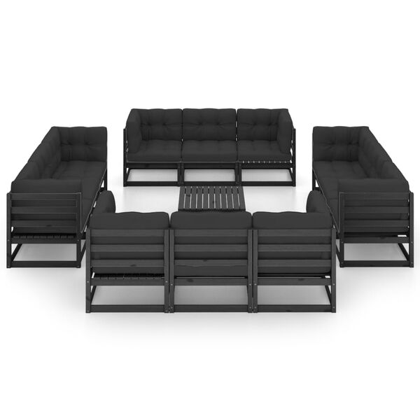 vidaXL Garden Lounge Set Black, Anthracite Solid Pine Wood, Polyester