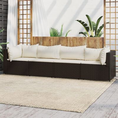 vidaXL 4 Piece Patio Lounge Set with Cushions Brown Poly Rattan