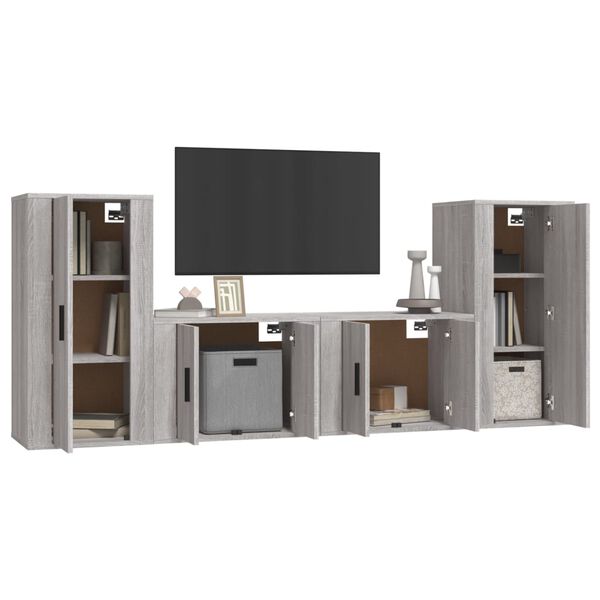 vidaXL TV Cabinet Set Set of 4 Gray Sonoma Engineered wood 4 Piece Set