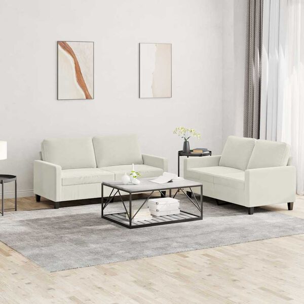 vidaXL 2 Piece Sofa Set with Cushions Cream Velvet