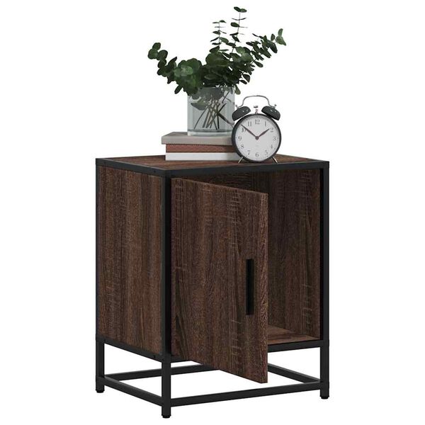 vidaXL Nightstand Brown Oak Engineered Wood and Metal