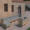 vidaXL Garden Lounge Set Natural Pinewood, Grey Cushions