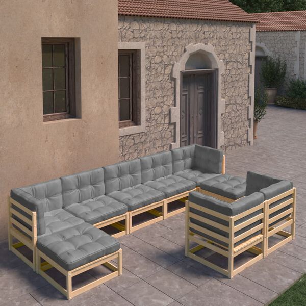 vidaXL Garden Lounge Set Natural Pinewood, Grey Cushions
