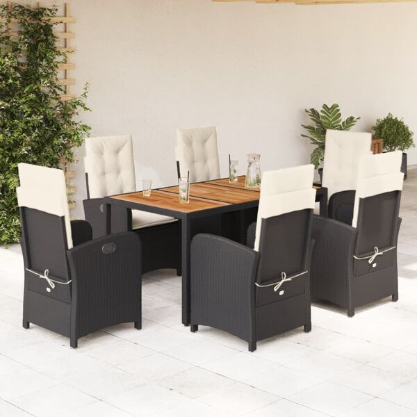 vidaXL Garden Dining Set Black PE rattan 7 Piece Adjustable Feet