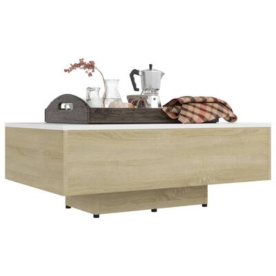 vidaXL Coffee Table White and Sonoma Oak 33.5"x21.7"x12.2" Engineered Wood