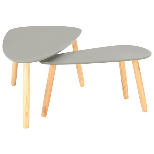 vidaXL Coffee Table Set of 2 Grey Solid pinewood legs and MDF top Simple