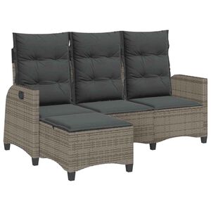 vidaXL Reclining Garden Sofa Grey PE Rattan, Powder-Coated Steel 3-Seater