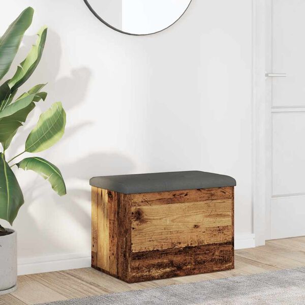 vidaXL Storage Bench Old wood, Dark grey Engineered Wood, Fabric, Foam