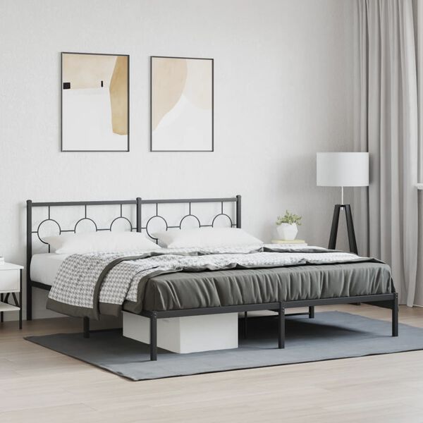 vidaXL Bed Frame Black Powder-Coated Steel 72 x 84 in frame size