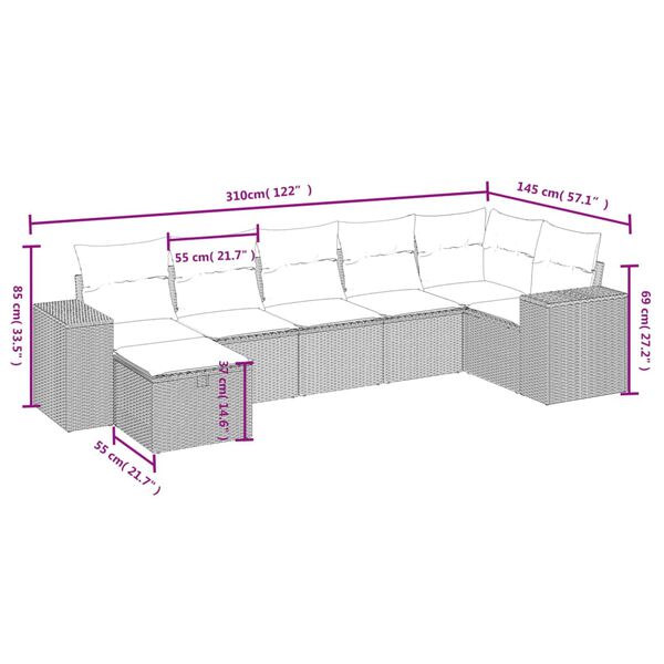 vidaXL Patio Sofa Set Black Poly Rattan, Steel Large Modular