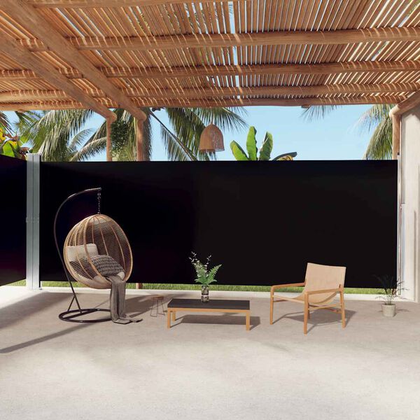 vidaXL Side Awning Black Polyester, Steel, Aluminum Large Retractable