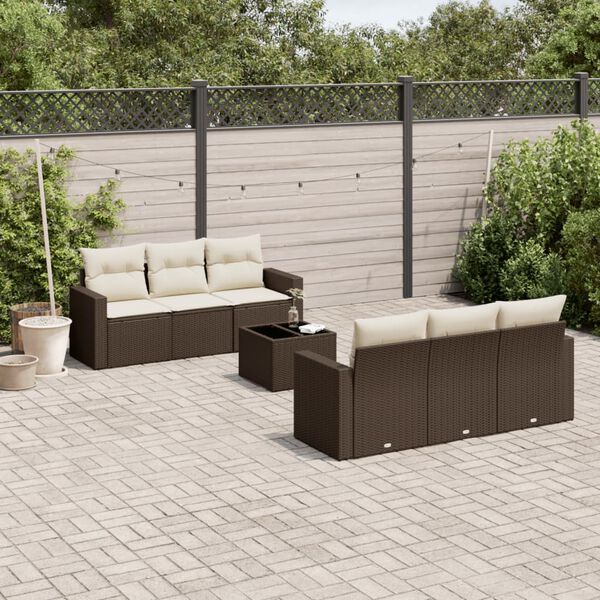 vidaXL Garden Sofa Set Brown PE Rattan 7 Piece Set Modular