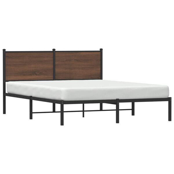 vidaXL Bed Frame Brown Oak Steel, Engineered Wood Double Bed Frame
