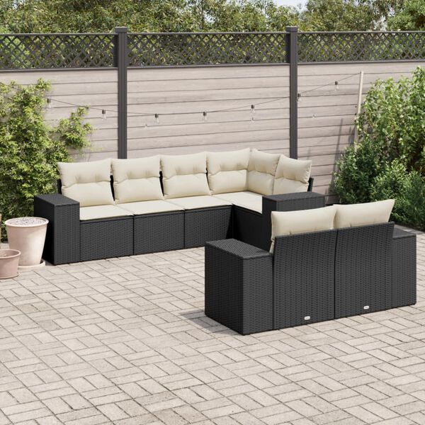 vidaXL Garden Sofa Set Black PE Rattan, Powder-coated steel, 100% Polyester