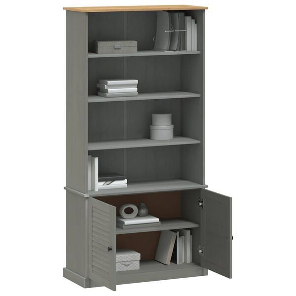 vidaXL Bookcase Grey Solid pine wood, engineered wood, metal Tall