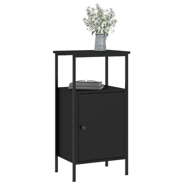 vidaXL Bedside Cabinet Black Engineered wood, iron 16.1x12.2x31.5 in