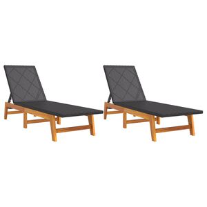 vidaXL Sun Lounger Black and Brown PE rattan, solid acacia wood, steel