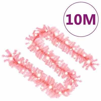 vidaXL Christmas Garland with LED Lights 33 ft Pink