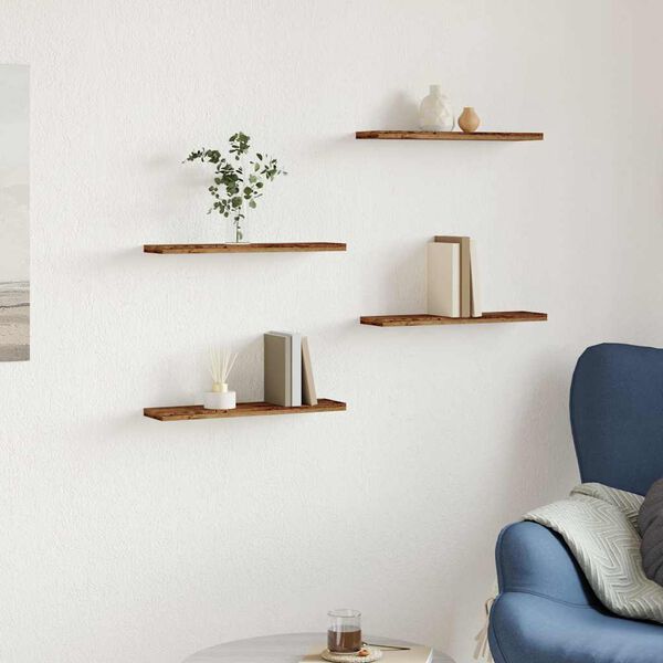 vidaXL Wall Shelf Set of 4 Old wood Engineered wood Medium Modern