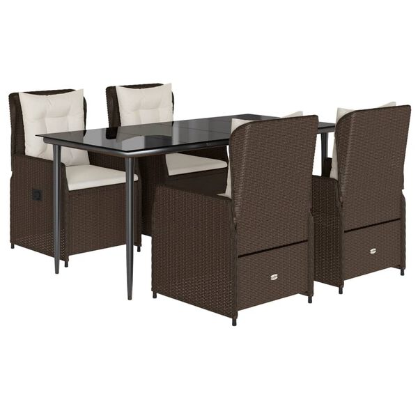 vidaXL 5 Piece Patio Dining Set with Cushions Brown Poly Rattan