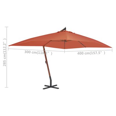 vidaXL Cantilever Umbrella with Wooden Pole 157.5"x118.1" Terracotta