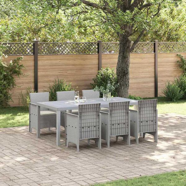 vidaXL Garden Dining Set 7 pcs Light Grey Polt rattan