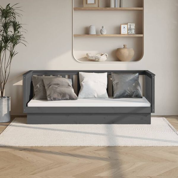 vidaXL Day Bed Grey Solid Pine Wood Small Single