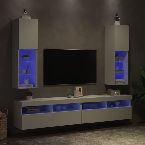 vidaXL TV Cabinet Set of 2 White Engineered Wood, Glass Medium