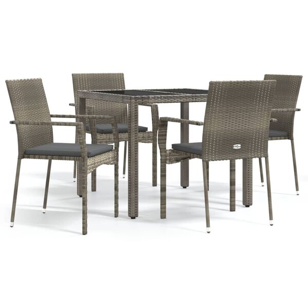 vidaXL Garden Dining Set Grey PE Rattan, Powder-Coated Steel, Tempered Glass