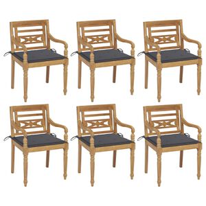 vidaXL Batavia Chair Set of 6 Teak Solid teak wood, 100% polyester