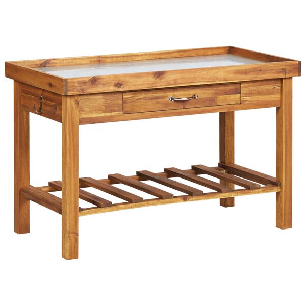 vidaXL Planting Table Brown Solid acacia wood with zinc Medium