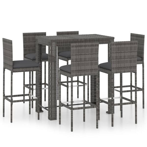 vidaXL Garden Bar Set Gray PE rattan Medium Footrest Garden Bar Set