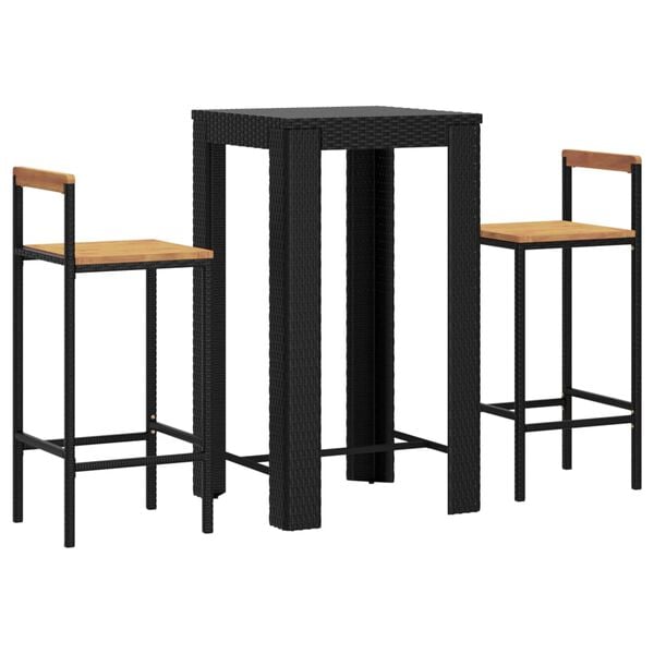 vidaXL Garden Bar Set Black PE rattan Standard Footrest Garden Bar Set