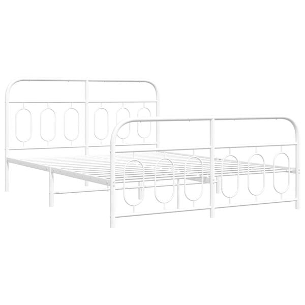 vidaXL Bed Frame White Steel Full Bed Frame Rectangular Modern