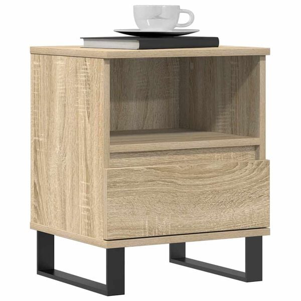 vidaXL Bedside Cabinet Sonoma Oak Engineered Wood, Metal Bedside Cabinet