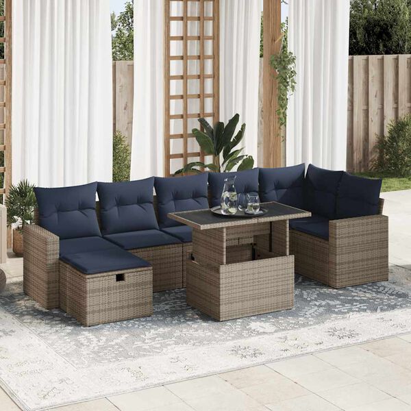 vidaXL 8 Piece Patio Sofa Set with Cushions Grey Poly Rattan Acacia
