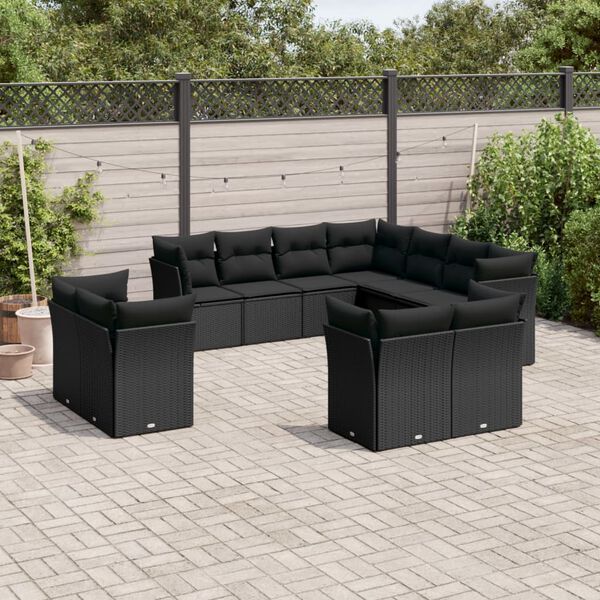 vidaXL Garden Sofa Set Black Steel, Poly Rattan Large Modular