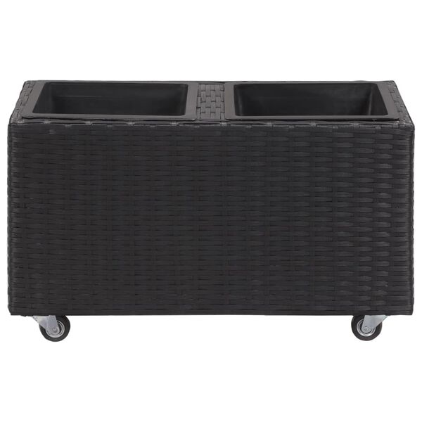 vidaXL Garden Raised Bed with 2 Pots 23.6"x11.8"x14.2" Poly Rattan Black