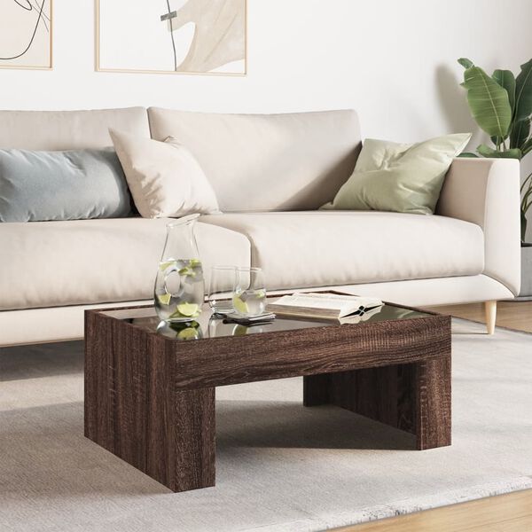 vidaXL Coffee Table Brown Oak Engineered Wood, Glass 27.6x19.7x11.8 in