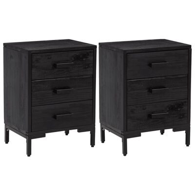 vidaXL Bedside Cabinets 2 pcs Black 15.7"x11.8"x21.7" Solid Wood Pine