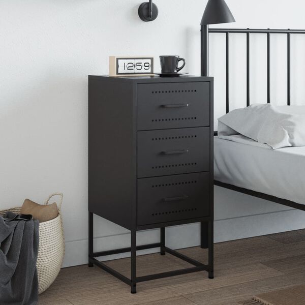 vidaXL Bedside Cabinet Black Steel Medium Bedside Cabinet Rectangular