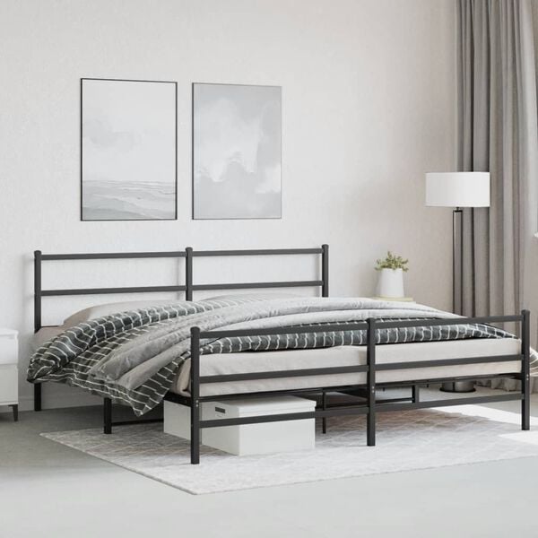 vidaXL Bed Frame Black Powder-Coated Steel 76 x 79.9 in Bed Frame